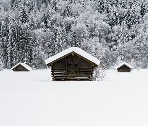 Preview wallpaper houses, snow, forest, winter, nature