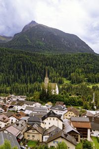 Preview wallpaper houses, trees, forest, mountains, hills, view
