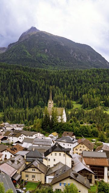 360x640 Wallpaper houses, trees, forest, mountains, hills, view