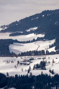 Preview wallpaper houses, trees, road, mountain, snow, winter