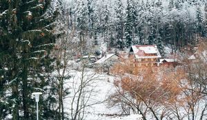 Preview wallpaper houses, trees, snow, winter