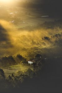 Preview wallpaper houses, trees, valley, sunshine