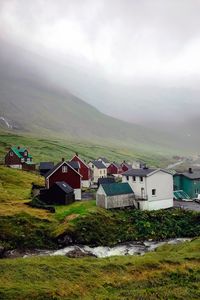 Preview wallpaper houses, valley, fog, mountains