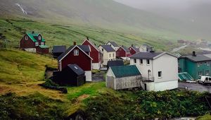 Preview wallpaper houses, valley, fog, mountains