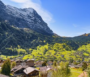 Preview wallpaper houses, valley, mountains, trees, nature