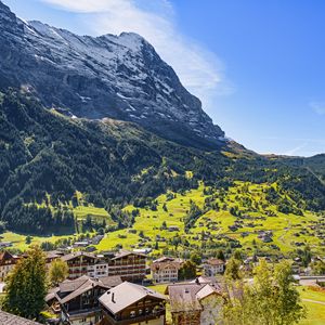 Preview wallpaper houses, valley, mountains, trees, nature