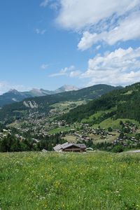 Preview wallpaper houses, valley, mountains, grass