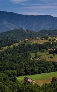 Preview wallpaper houses, valley, trees, mountain, nature