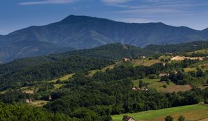 Preview wallpaper houses, valley, trees, mountain, nature