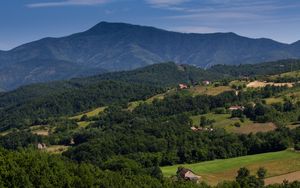 Preview wallpaper houses, valley, trees, mountain, nature