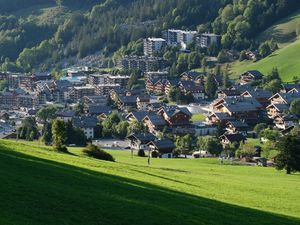 Preview wallpaper houses, valley, village, mountains, trees, grass