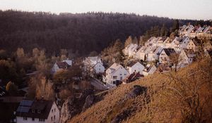 Preview wallpaper houses, village, hills, forest, trees