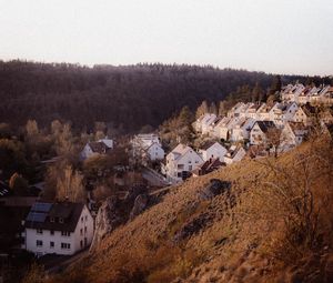 Preview wallpaper houses, village, hills, forest, trees