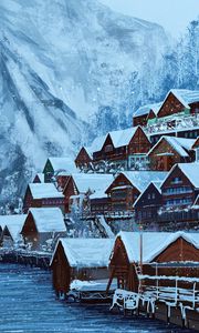 Preview wallpaper houses, village, winter, snow, art