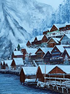 Preview wallpaper houses, village, winter, snow, art