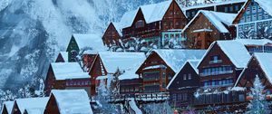 Preview wallpaper houses, village, winter, snow, art
