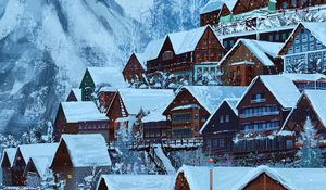 Preview wallpaper houses, village, winter, snow, art