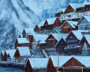 Preview wallpaper houses, village, winter, snow, art