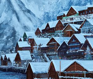 Preview wallpaper houses, village, winter, snow, art