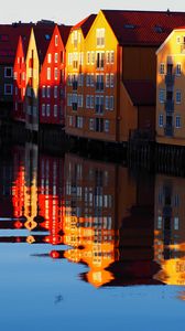 Preview wallpaper houses, water, reflection, shadows, scandinavia