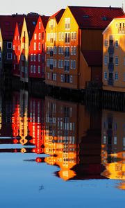 Preview wallpaper houses, water, reflection, shadows, scandinavia