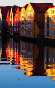 Preview wallpaper houses, water, reflection, shadows, scandinavia