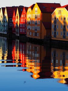 Preview wallpaper houses, water, reflection, shadows, scandinavia