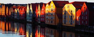 Preview wallpaper houses, water, reflection, shadows, scandinavia