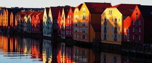 Preview wallpaper houses, water, reflection, shadows, scandinavia