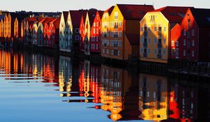 Preview wallpaper houses, water, reflection, shadows, scandinavia