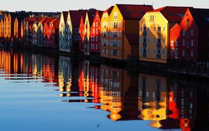 Preview wallpaper houses, water, reflection, shadows, scandinavia