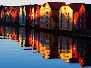 Preview wallpaper houses, water, reflection, shadows, scandinavia