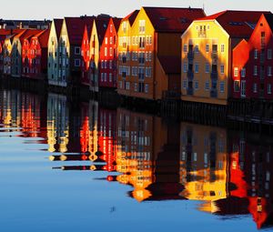 Preview wallpaper houses, water, reflection, shadows, scandinavia