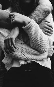 Preview wallpaper hugs, love, couple, hands, bw