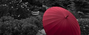 Preview wallpaper human, umbrella, castle, alone, black and white