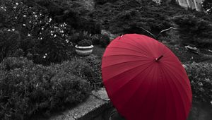 Preview wallpaper human, umbrella, castle, alone, black and white