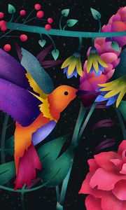 Preview wallpaper hummingbird, bird, art, flowers