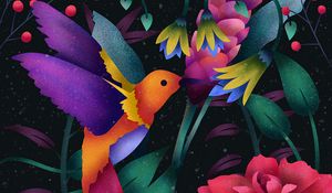 Preview wallpaper hummingbird, bird, art, flowers