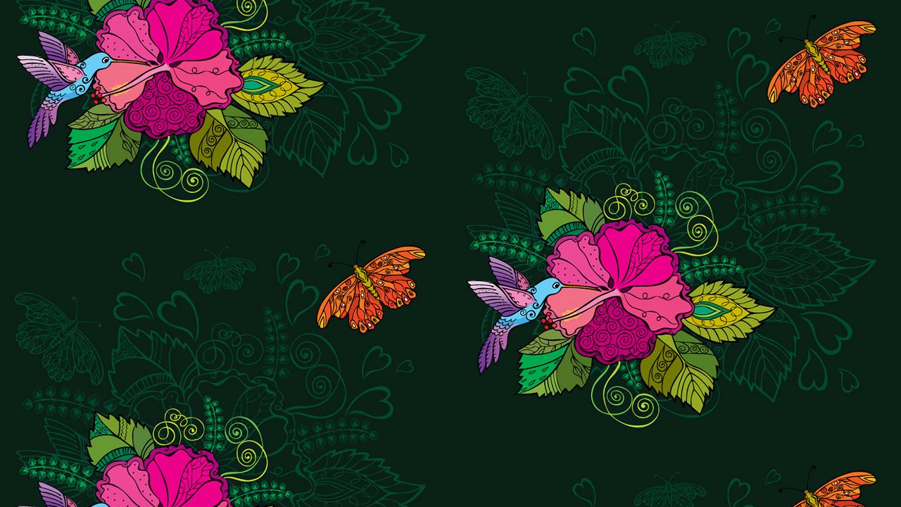 Wallpaper hummingbirds, flowers, birds, patterns