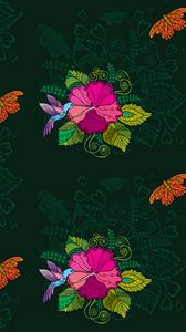 Preview wallpaper hummingbirds, flowers, birds, patterns