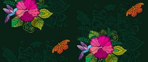 Preview wallpaper hummingbirds, flowers, birds, patterns