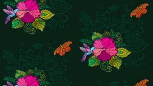 Preview wallpaper hummingbirds, flowers, birds, patterns