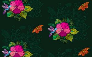 Preview wallpaper hummingbirds, flowers, birds, patterns