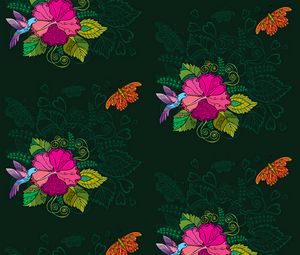 Preview wallpaper hummingbirds, flowers, birds, patterns