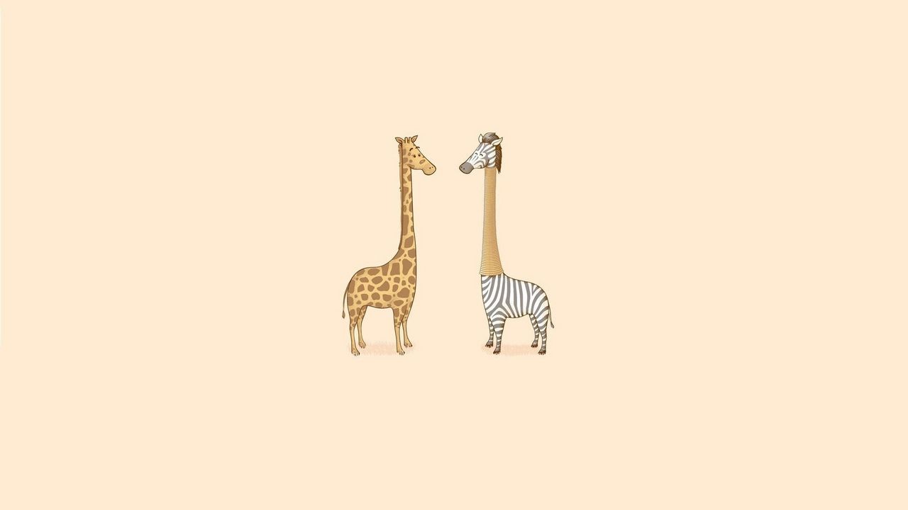 Wallpaper humor, zebra, giraffe, art, minimalism
