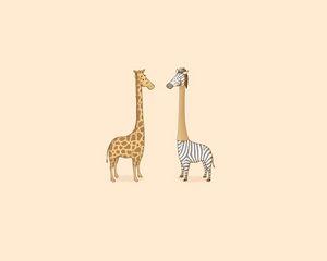 Preview wallpaper humor, zebra, giraffe, art, minimalism