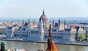 Preview wallpaper hungary, city, houses, sky, clouds