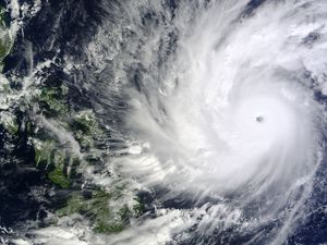 Preview wallpaper hurricane, clouds, earth, aerial view