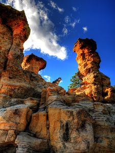 Preview wallpaper husky, dog, pet, rocks, mountains