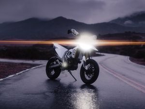 Preview wallpaper husqvarna 701, husqvarna, motorcycle, bike, white, light, road